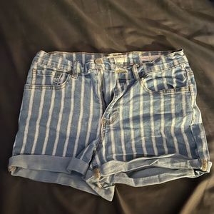 Pacsun white and blue stripped denim shorts